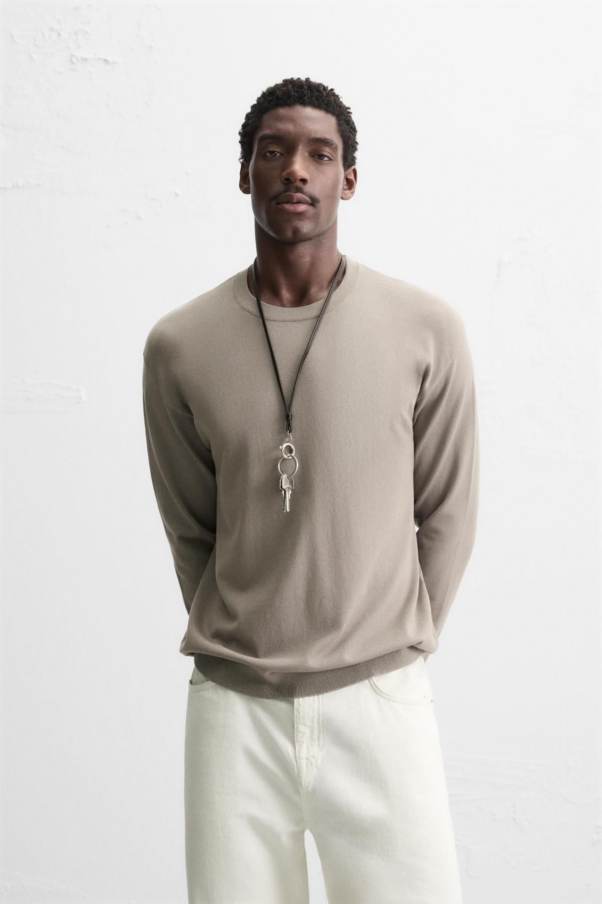 자라 텍스처 비스코스 혼방 라운드 스웨터 2621/301 TAUPE GREY - 상세 이미지 3