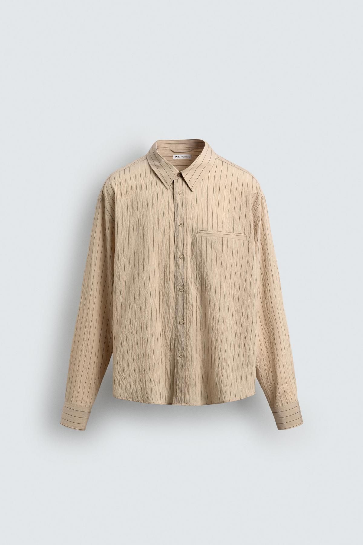 자라 스트라이프 모달블렌드 릴랙스핏 긴팔 셔츠 7545/365 BEIGE - 메인 이미지