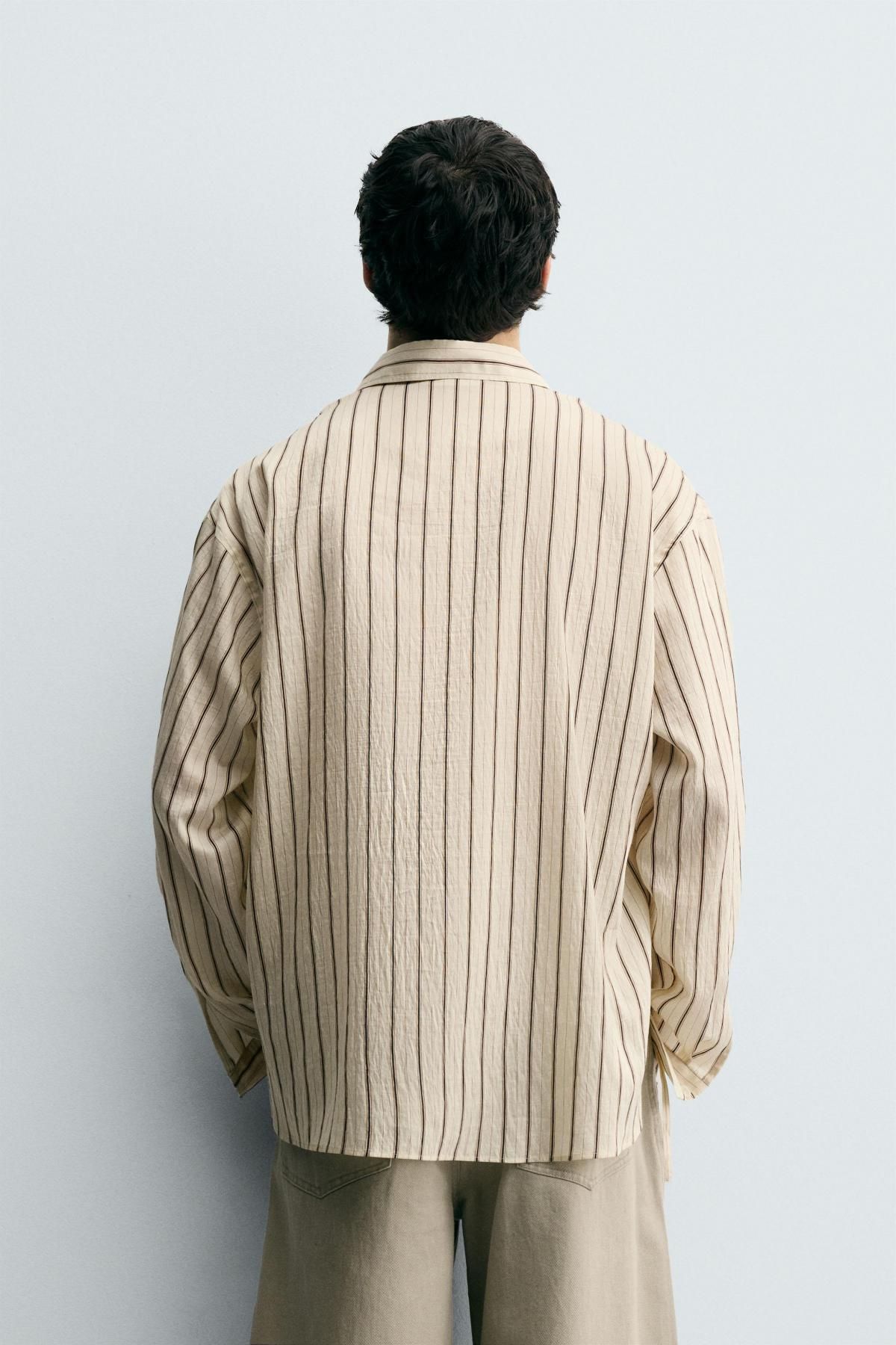 자라 스트라이프 릴랙스핏 리오셀 믹스 리본 긴팔 셔츠 5882/307 ECRU - 상세 이미지 4