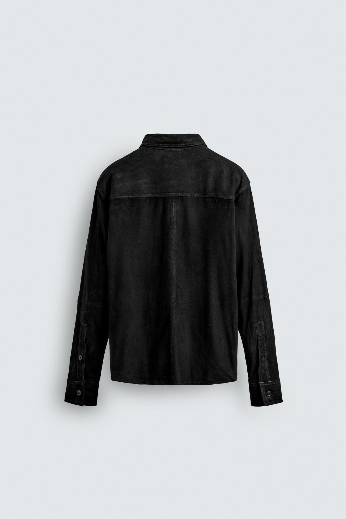 자라 스웨이드 레더 블랙 오버핏 오버셔츠 2521/222 BLACK 이미지 8