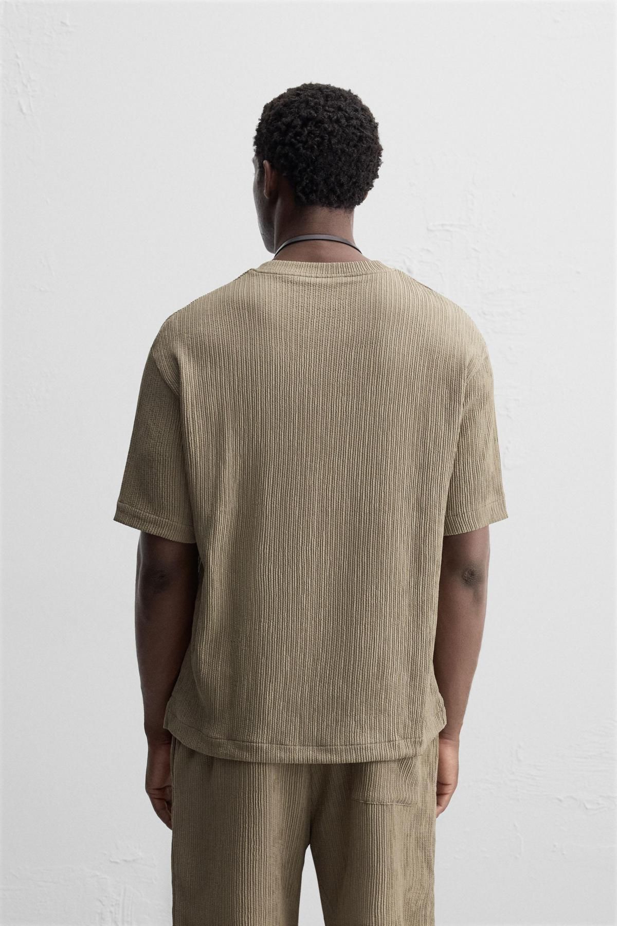 자라 미니멀 텍스처 반팔 티셔츠 4087/330 BROWN / TAUPE - 상세 이미지 4