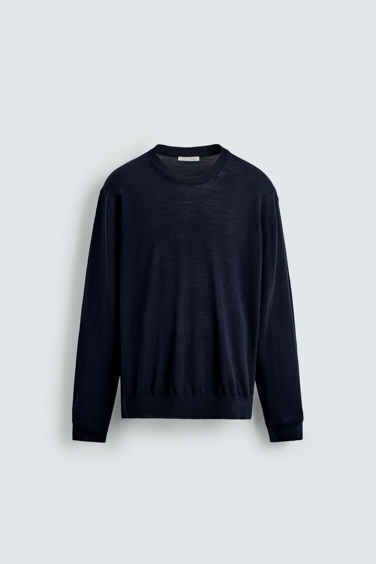 자라 100 울 라운드 네이비 니트 스웨터 0693/300 NAVY BLUE - 메인 이미지