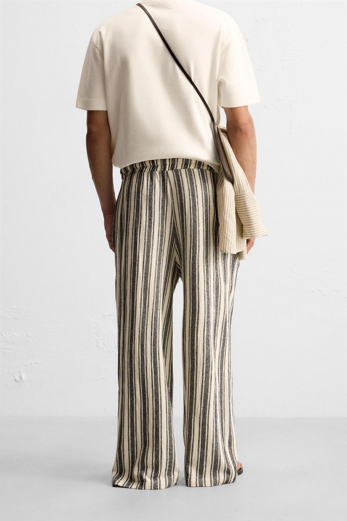 자라 스트라이프 와이드 테크니컬 자카드 팬츠 5039/313 WHITE / NAVY - 상세 이미지 3