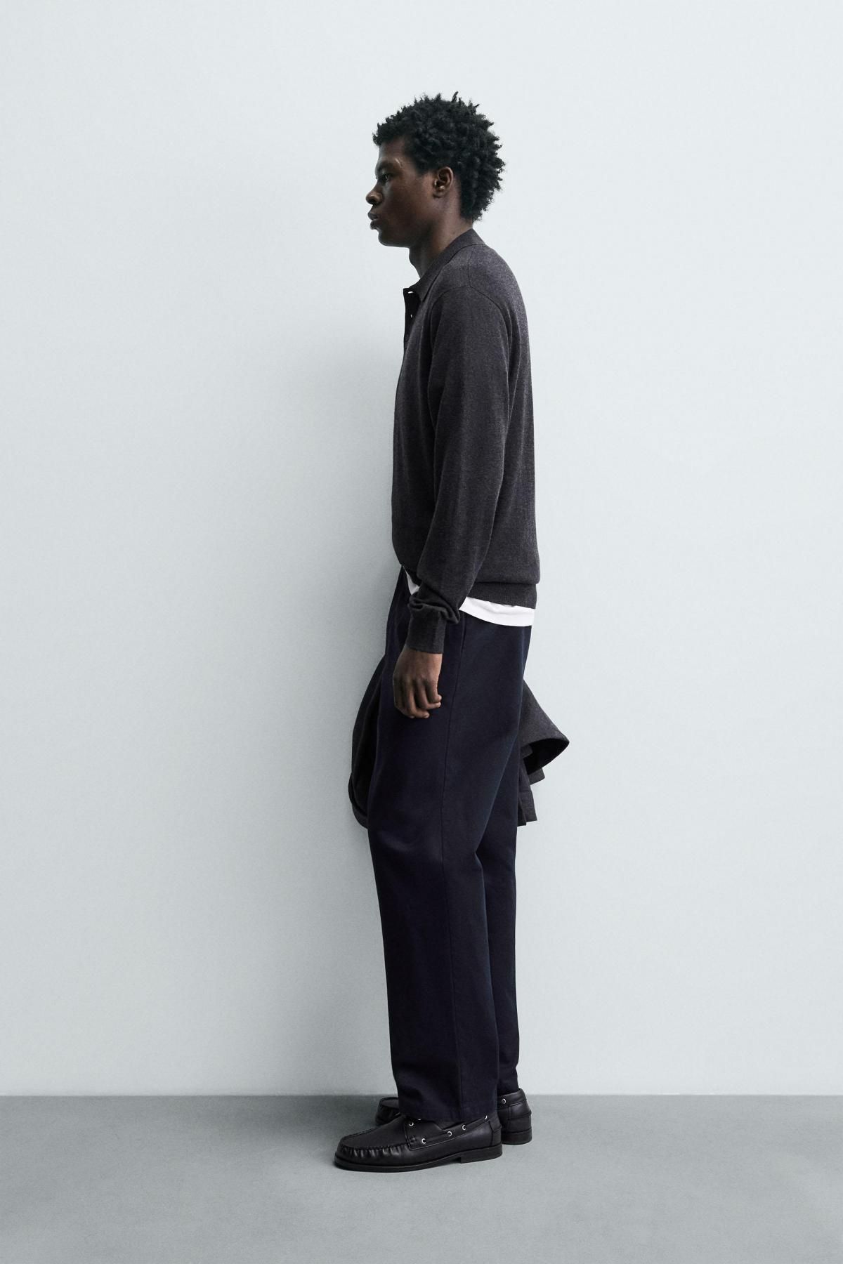 자라 울 실크 긴팔 폴로 니트 스웨터 0077/304 ANTHRACITE GREY - 상세 이미지 5