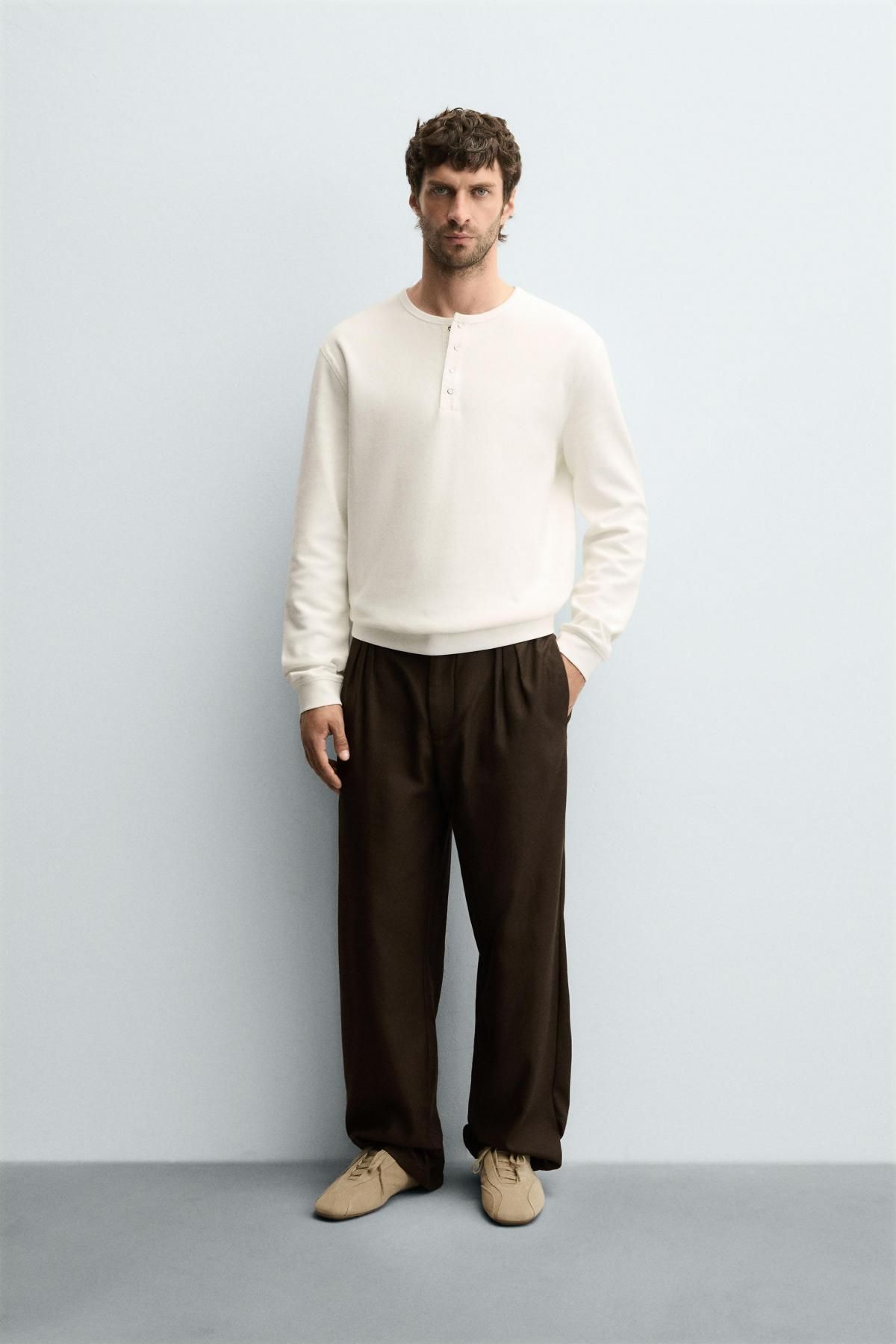 자라 미니멀 립 버튼넥 긴팔 티셔츠 4092/338 OYSTER-WHITE - 상세 이미지 2