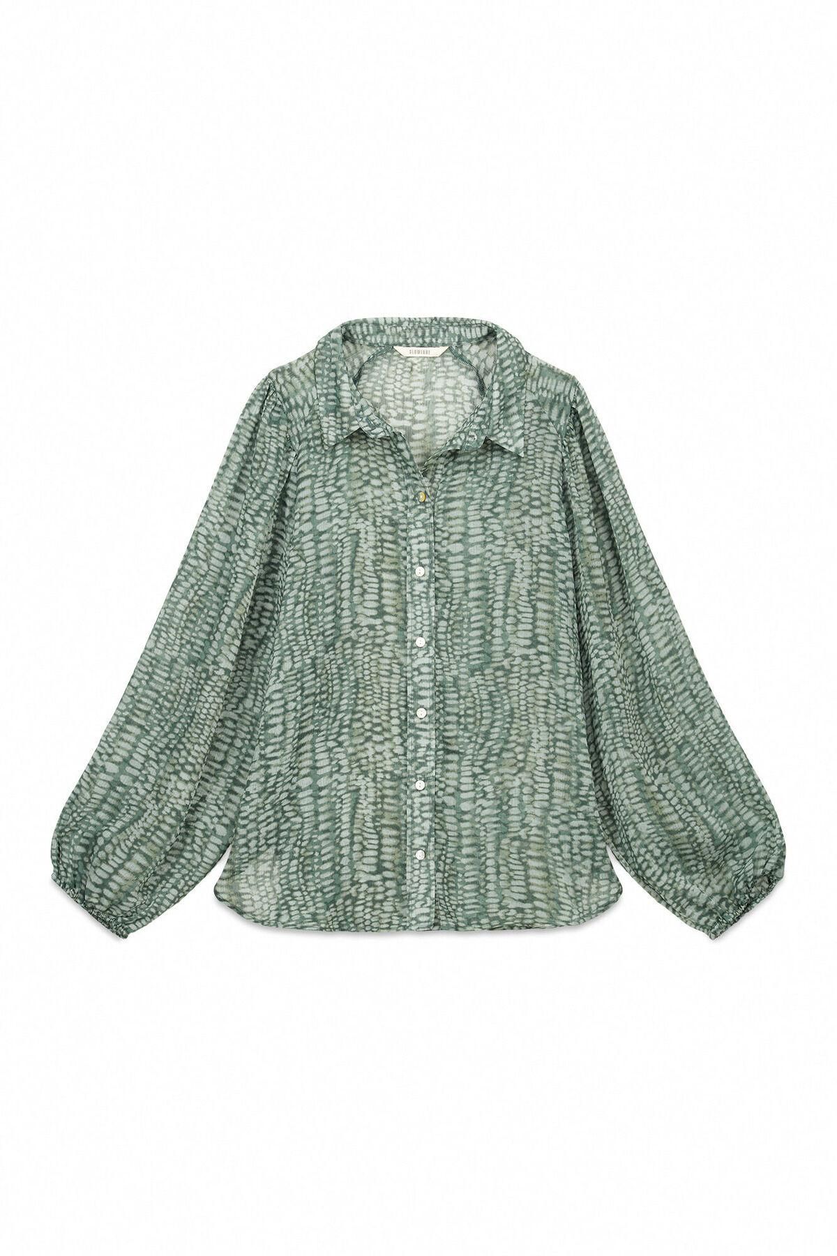 슬로우러브 프린트 볼륨 소매 블라우스 4312315 ESTAMPADO VERDE - 메인 이미지