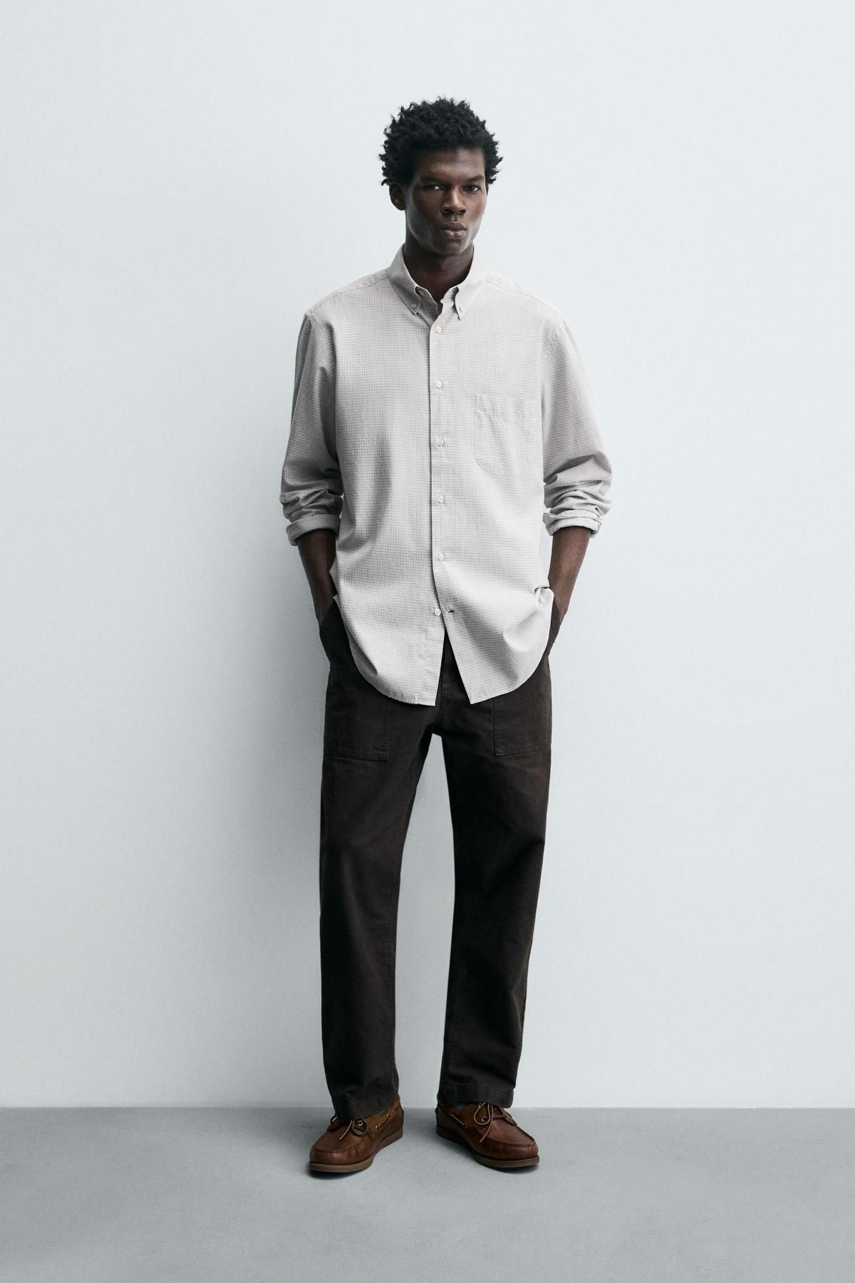 자라 체크 레귤러핏 코튼 긴팔 셔츠 0975/791 WHITE / GREY - 상세 이미지 2