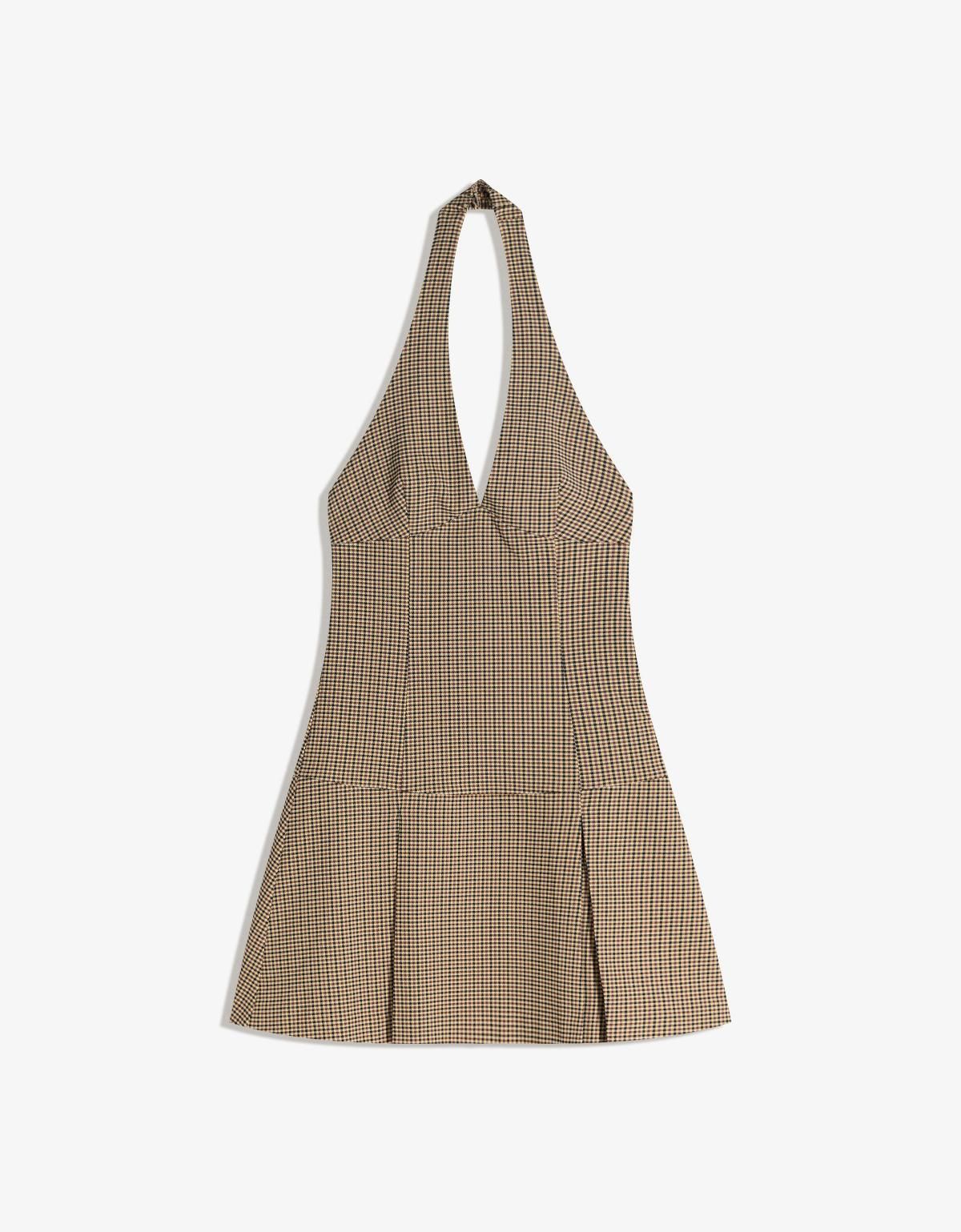 버쉬카 체크 패턴 홀터넥 미니 원피스 5868/008 BROWN - 상품 이미지