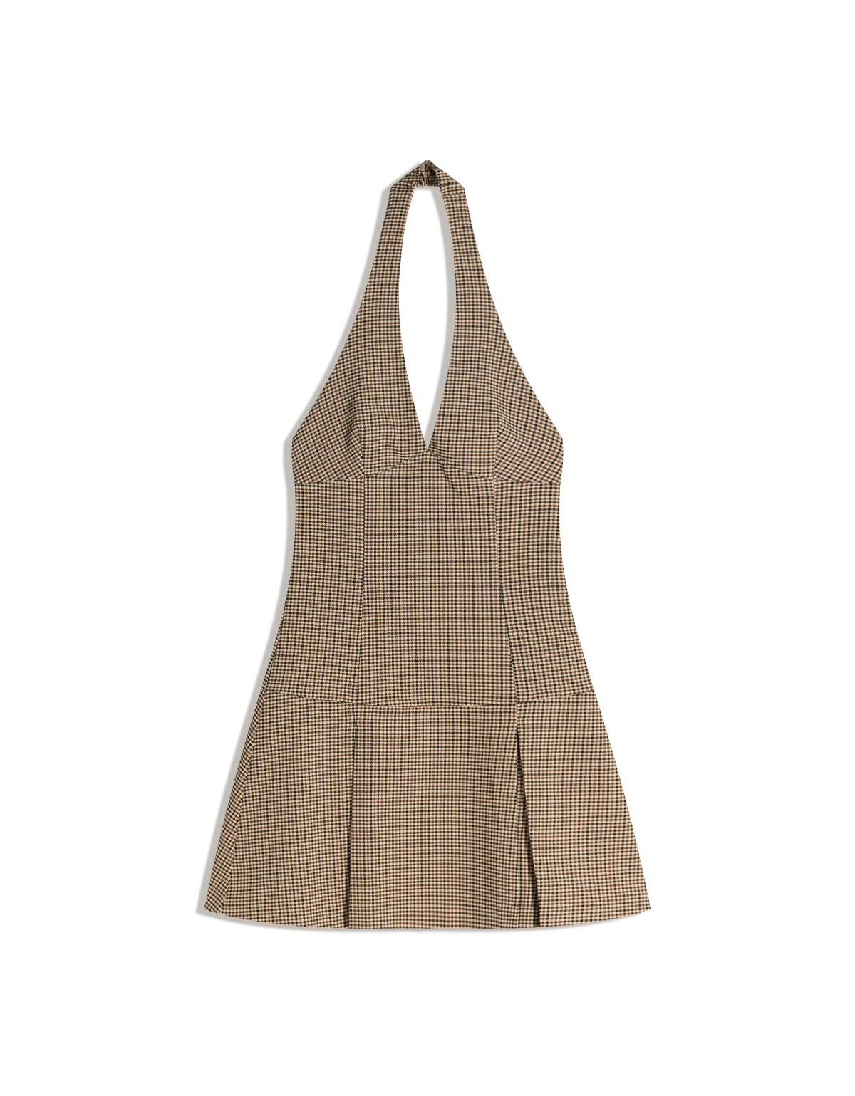 버쉬카 체크 패턴 홀터넥 미니 원피스 5868/008 BROWN - 상세 이미지 3