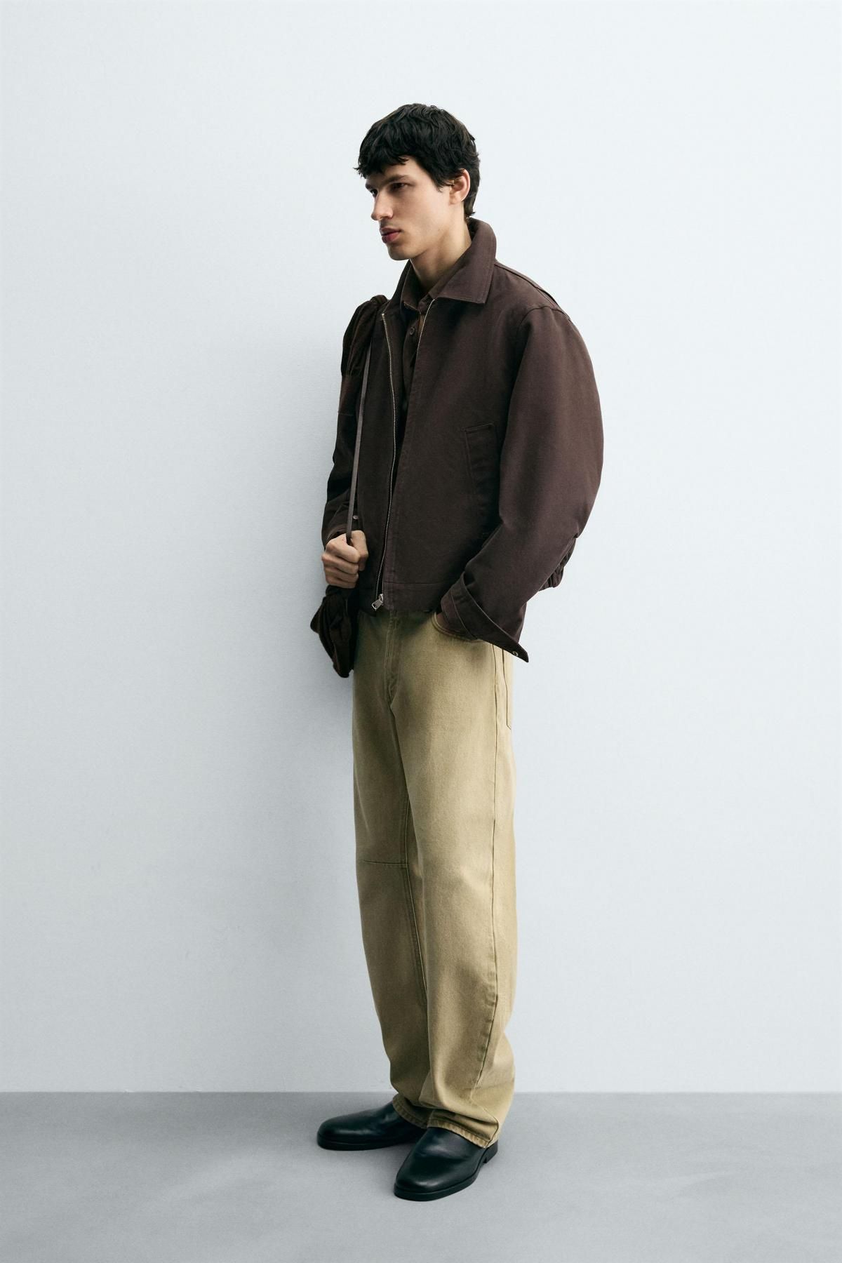 자라 미니멀 크롭핏 코튼 테크니컬 집업 재킷 1437/323 DARK BROWN - 상세 이미지 5