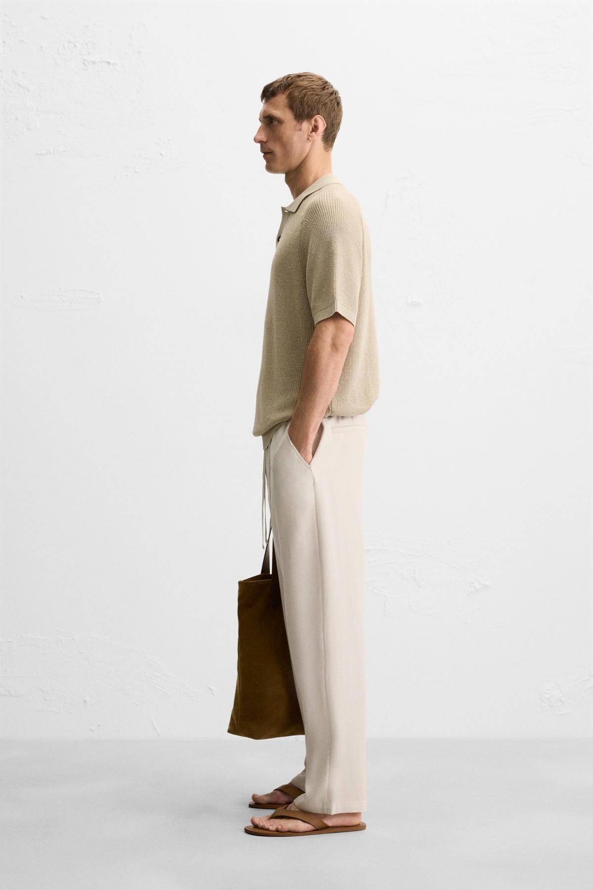 자라 테크니컬 릴랙스핏 라이오셀 와이드 팬츠 4391/310 BEIGE - 상세 이미지 4