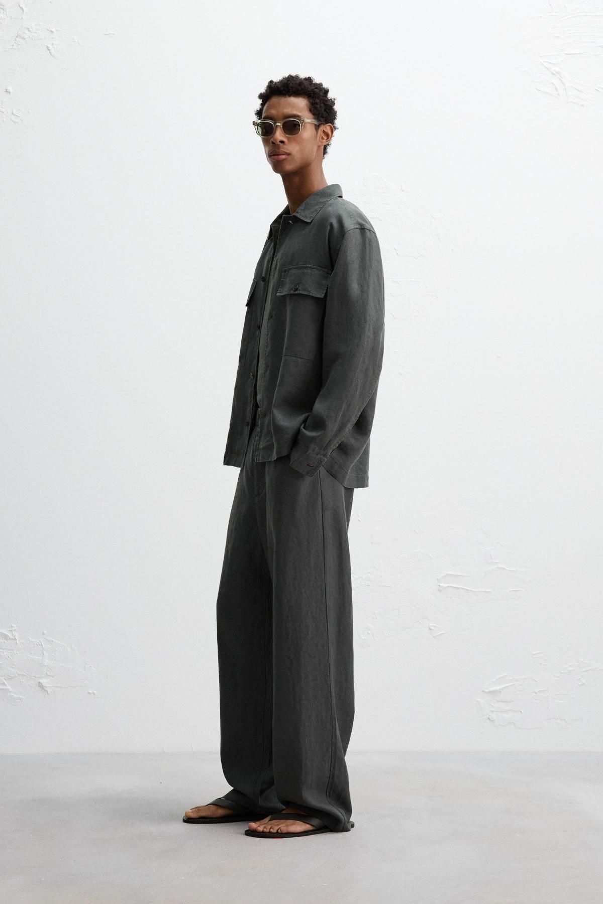 자라 헴프 릴랙스핏 와이드 팬츠 5344/410 ANTHRACITE GREY - 상세 이미지 4