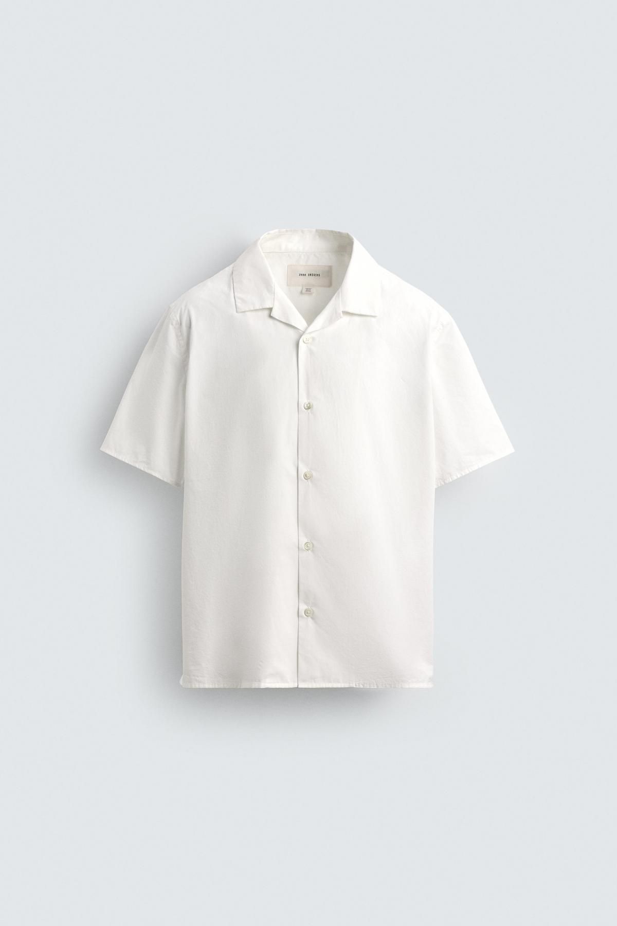 자라 오버사이즈 릴랙스핏 코튼 포플린 화이트 반팔 셔츠 5679/742 OYSTER-WHITE - 메인 이미지