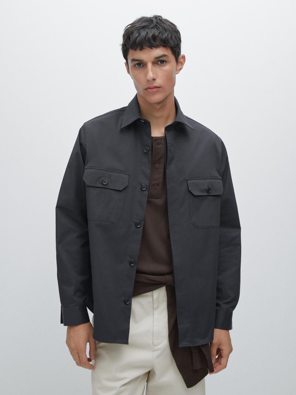 마시모두띠 테크니컬 코튼블렌드 포켓 오버셔츠 1768/266 NAVY BLUE - 상품 이미지