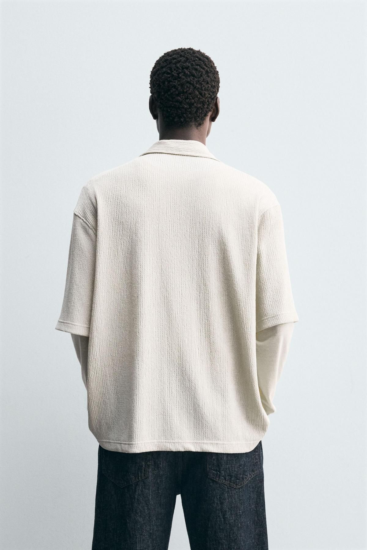 자라 텍스처 릴렉스핏 캠프카라 반팔 셔츠 4087/377 OYSTER-WHITE - 상세 이미지 4
