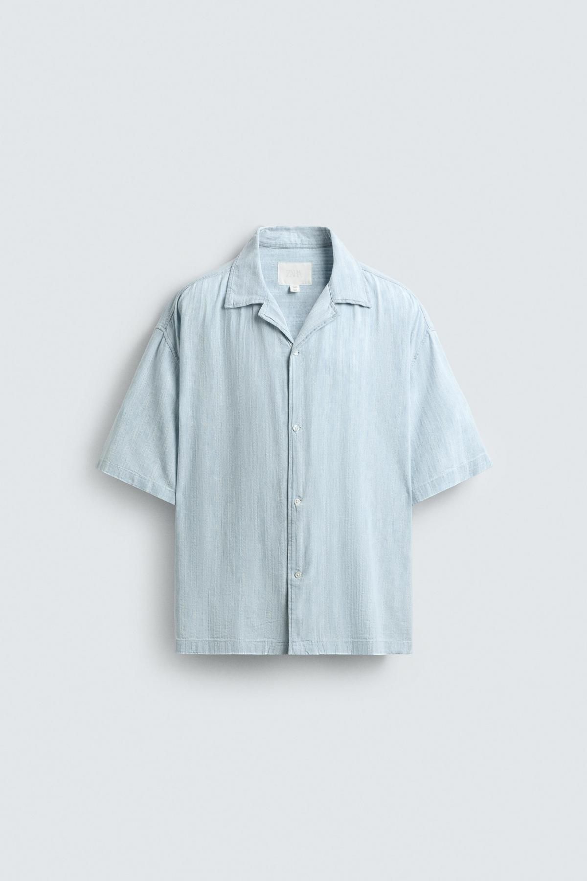자라 스트라이프 자카드 릴렉스 반팔 셔츠 6103/365 LIGHT BLUE - 메인 이미지