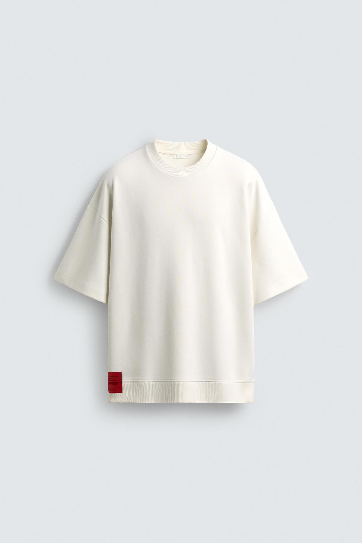 자라 테크니컬 인터록 라벨 반팔 티셔츠 0761/377 OYSTER-WHITE - 메인 이미지