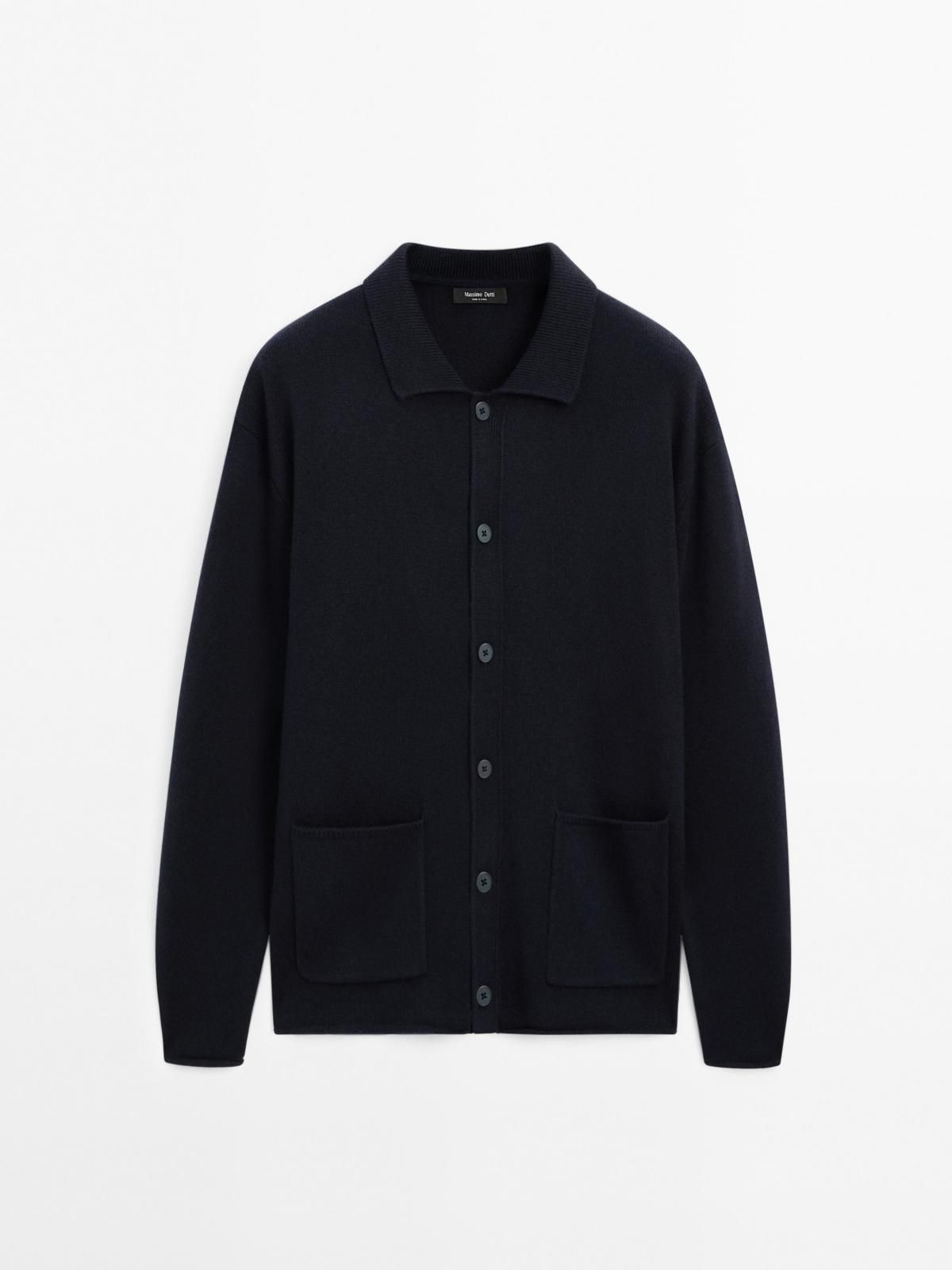 마시모두띠 미니멀 코튼 블렌드 폴로 니트 가디건 0961/395 NAVY BLUE - 상품 이미지