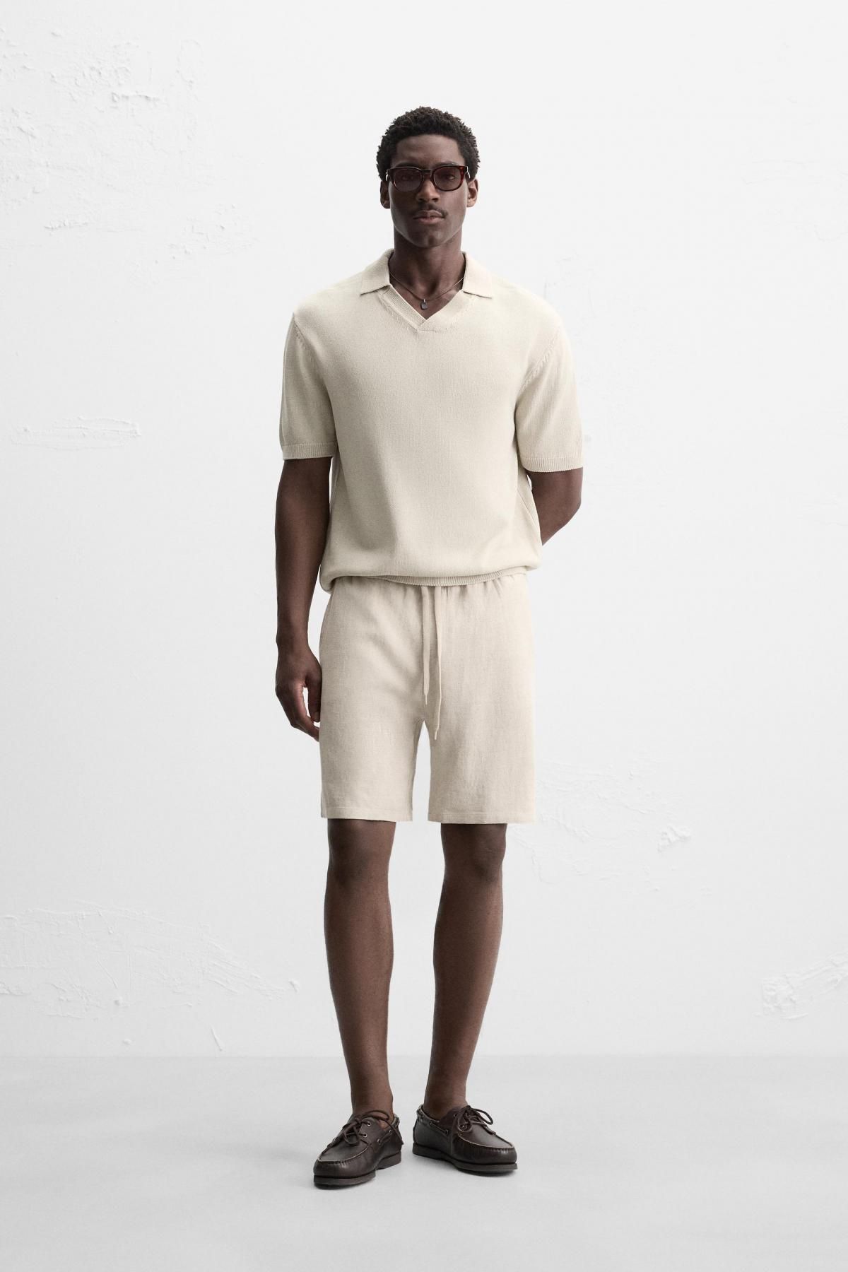 자라 리넨 테크니컬 비스코스 밴딩 버뮤다 반바지 1437/402 LIGHT BEIGE - 상세 이미지 2