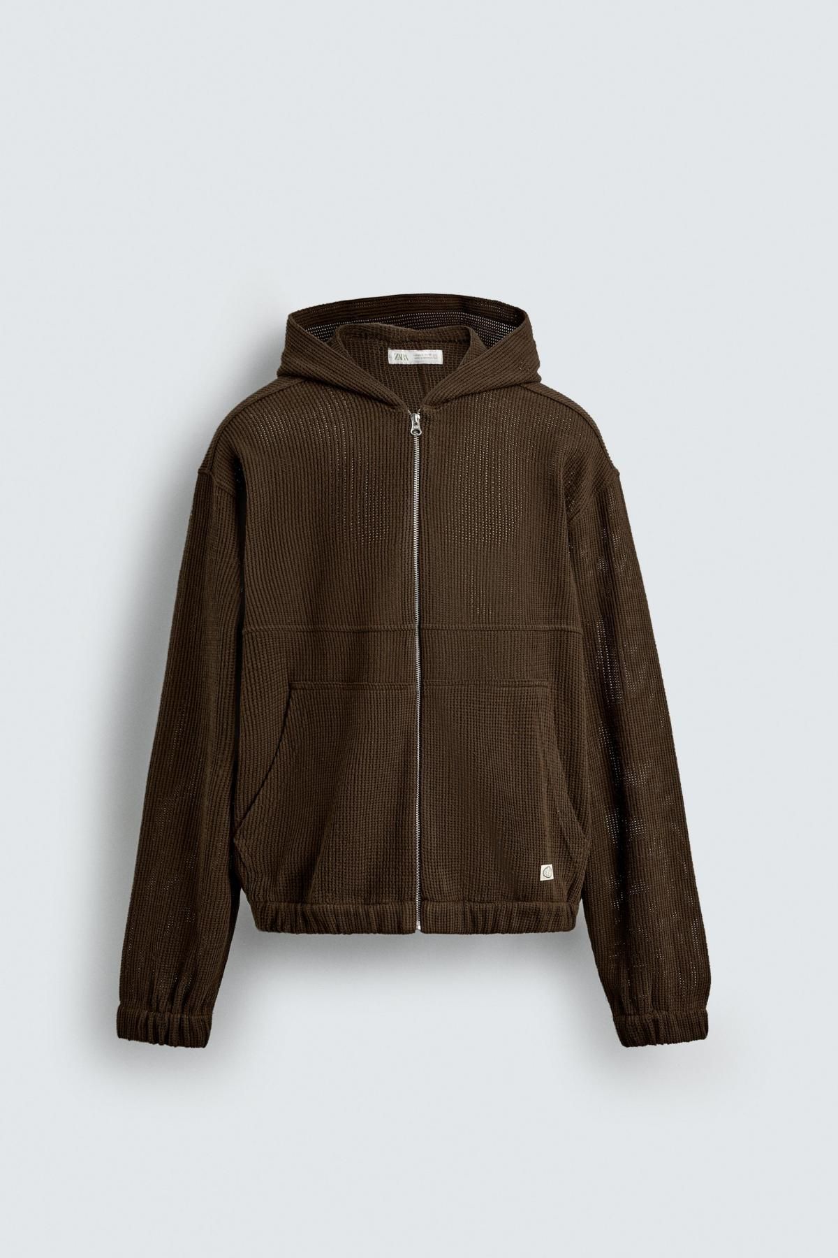 자라 테크니컬 니트 후드 집업 오버셔츠 브라운 6085/313 BROWN - 메인 이미지