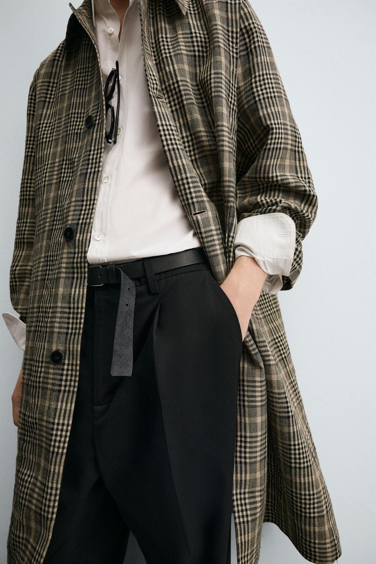 자라 체크 울 린넨 싱글 코트 0706/109 BROWN 이미지 8