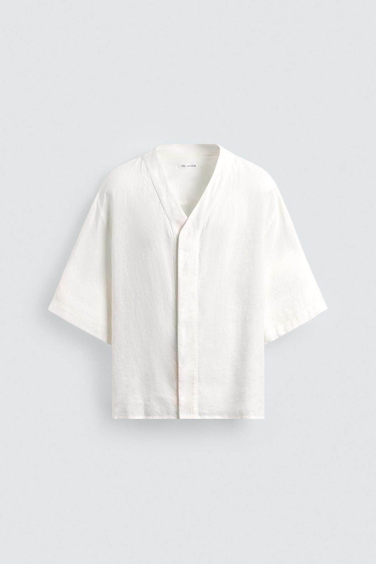 자라 릴렉스핏 썸머 리넨 V넥 반팔셔츠 5679/012 WHITE - 메인 이미지
