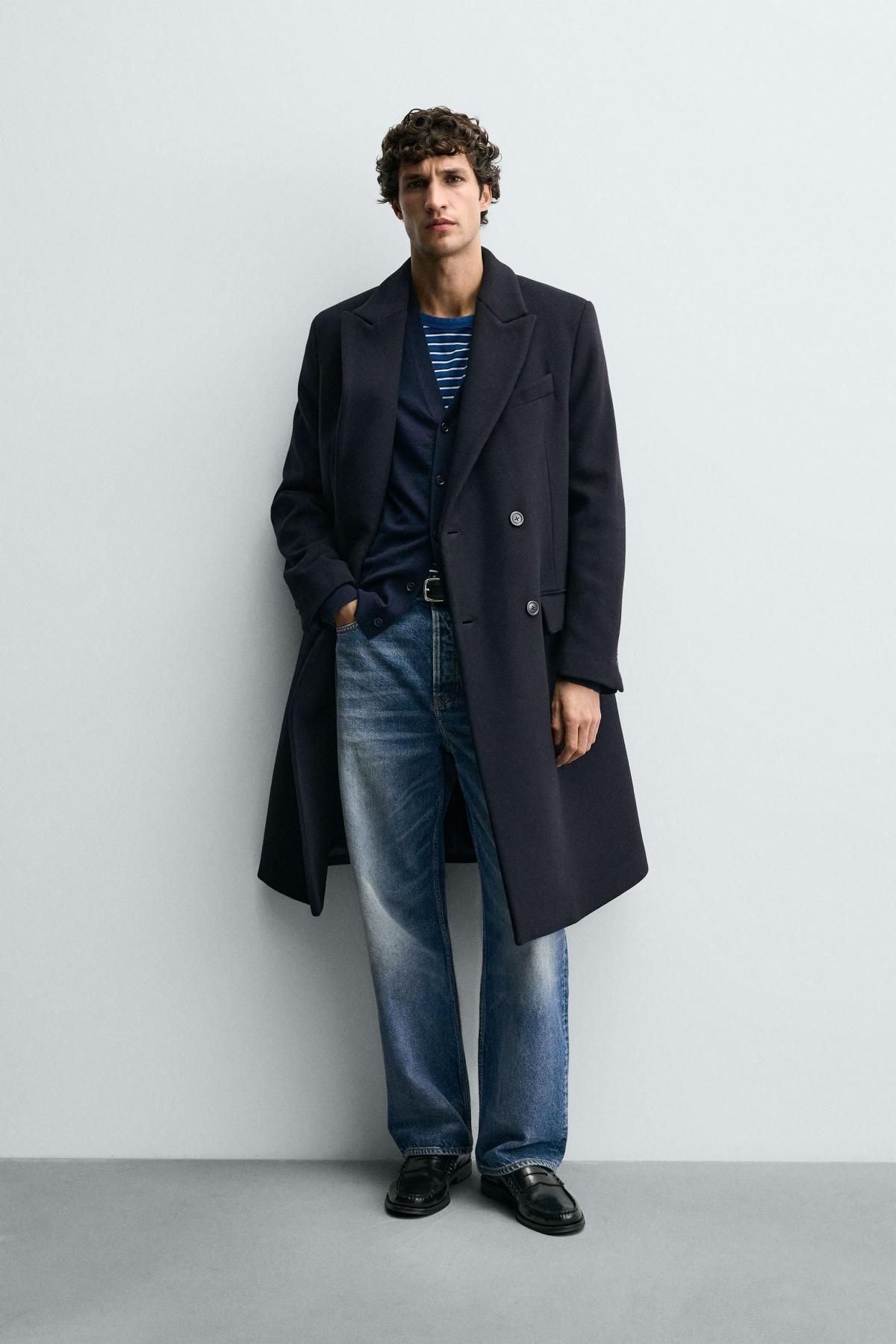 자라 만테코 울 블렌드 더블브레스트 롱 코트 5958/523 NAVY BLUE - 상세 이미지 2