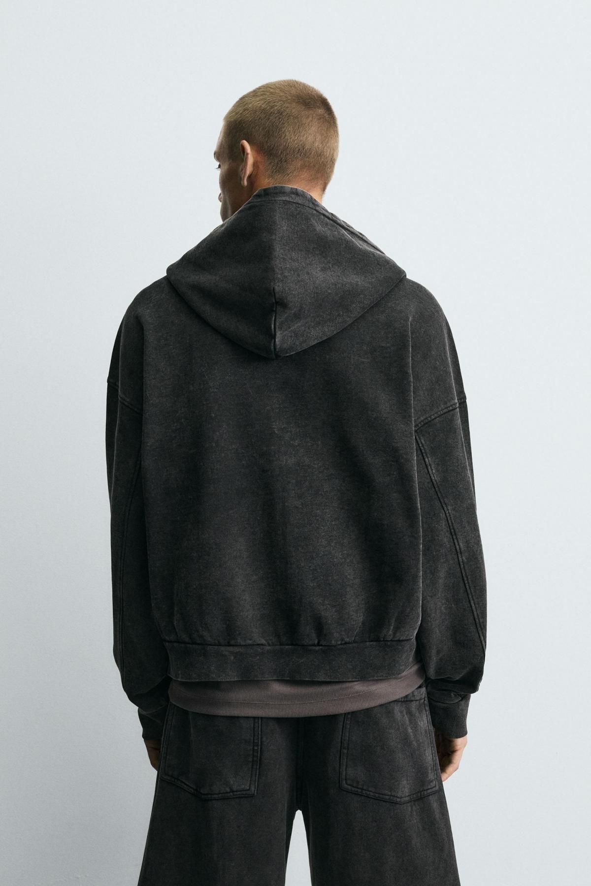 자라 워시드 테크니컬 오버핏 후드 집업 3443/334 DARK GREY - 상세 이미지 4