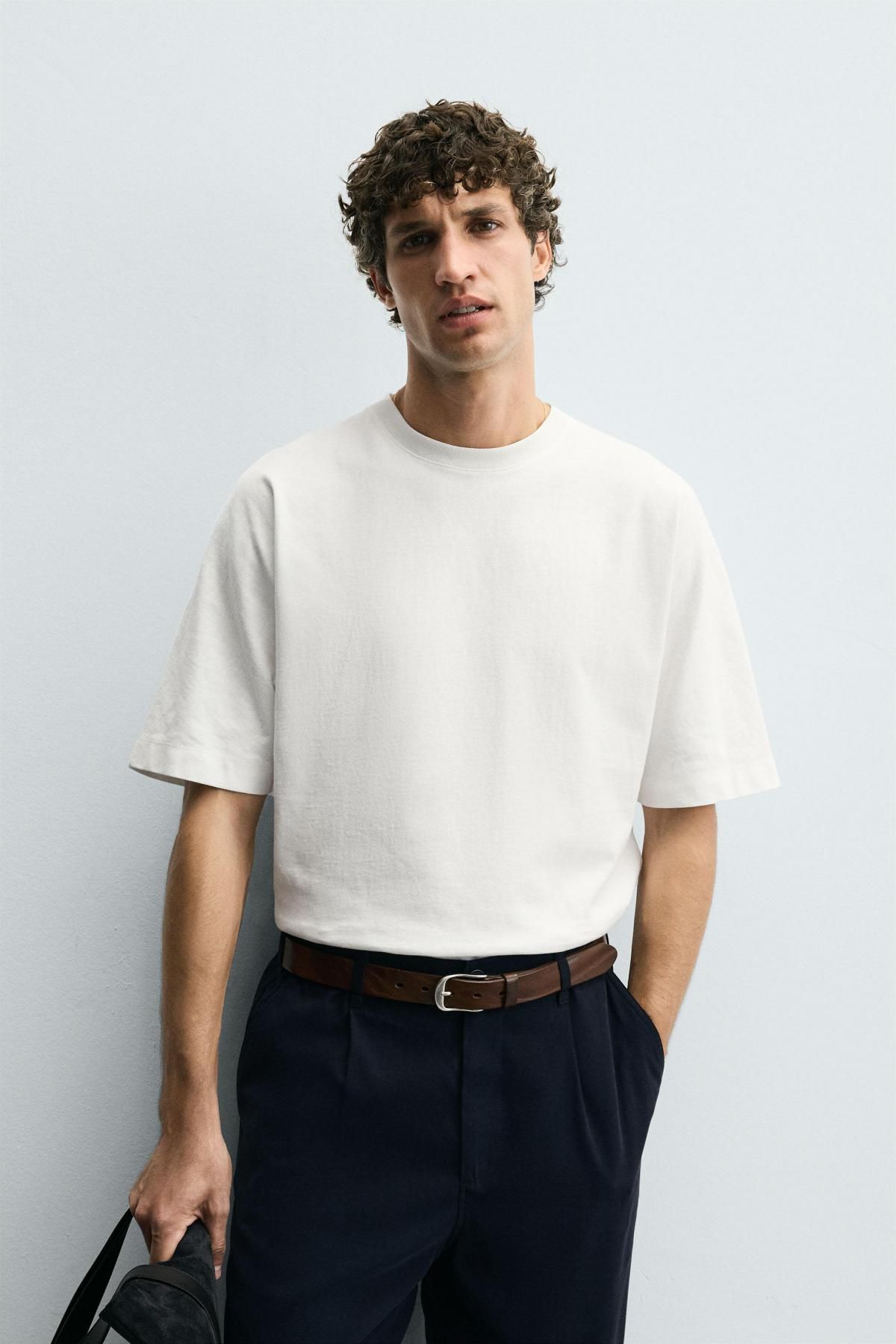 자라 헤비웨이트 컴팩트 코튼 라운드 반팔 티셔츠 4161/306 OYSTER-WHITE - 상세 이미지 3