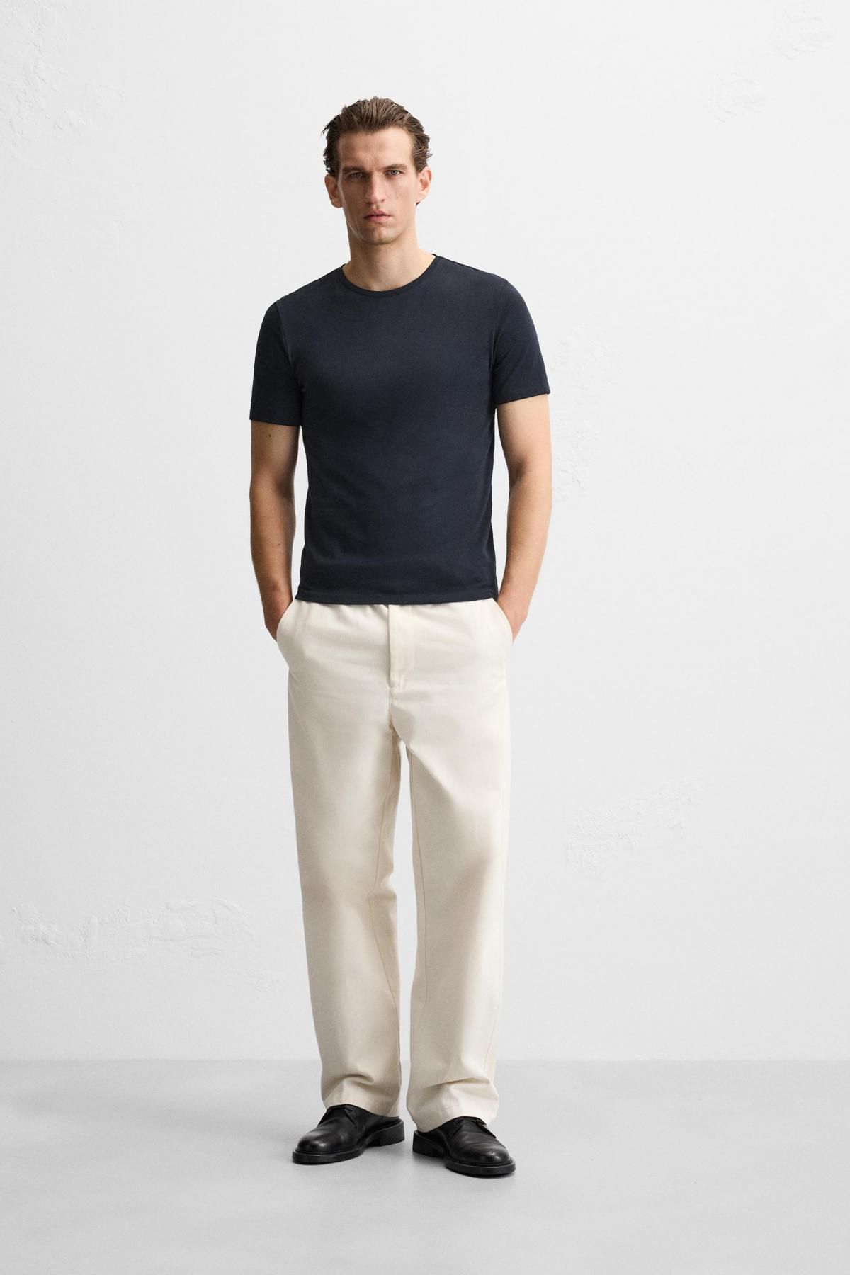 자라 슬림핏 네이비 베이직 반팔 티셔츠 5584/401 NAVY BLUE - 상세 이미지 2
