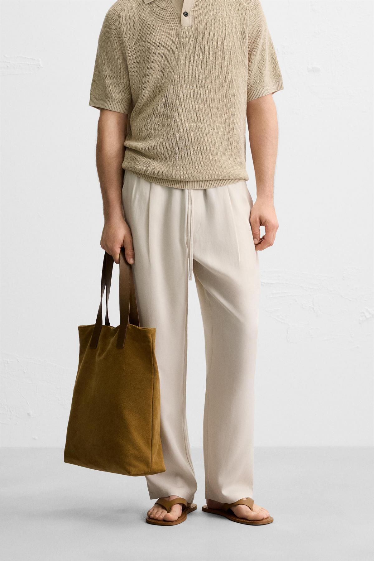 자라 테크니컬 릴랙스핏 라이오셀 와이드 팬츠 4391/310 BEIGE - 상품 이미지
