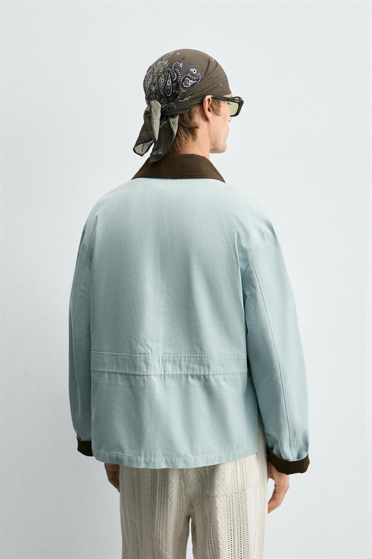 자라 테크니컬 배색카라 코튼 캔버스 재킷 4963/118 LIGHT BLUE - 상세 이미지 4
