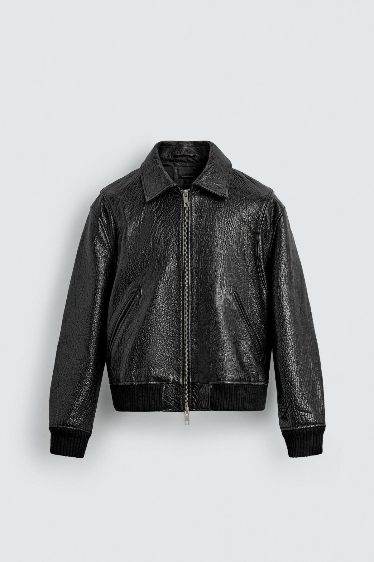 자라 프리미엄 엠보 레더 집업 재킷 5388/703 BLACK - 메인 이미지