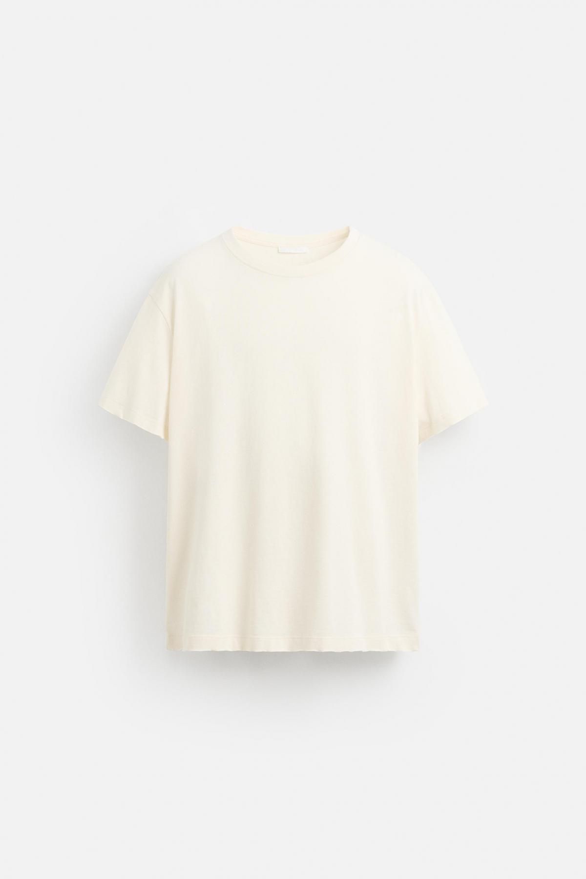 자라 미니멀 아이보리 불규칙 텍스처 반팔 티셔츠 5644/328 OYSTER-WHITE - 메인 이미지