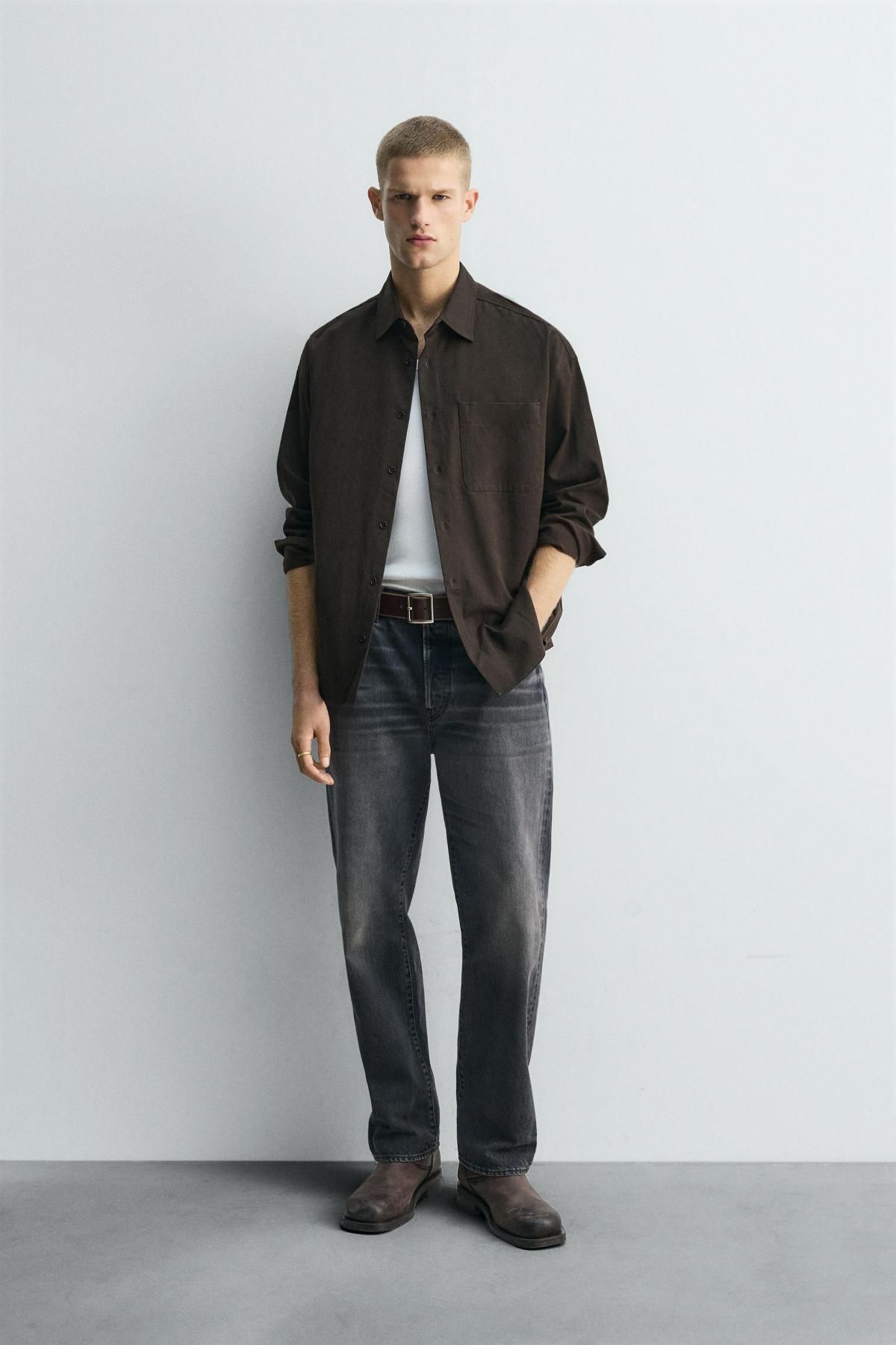 자라 플루이드 테크니컬 릴렉스핏 긴팔 셔츠 6348/438 DARK BROWN - 상세 이미지 2