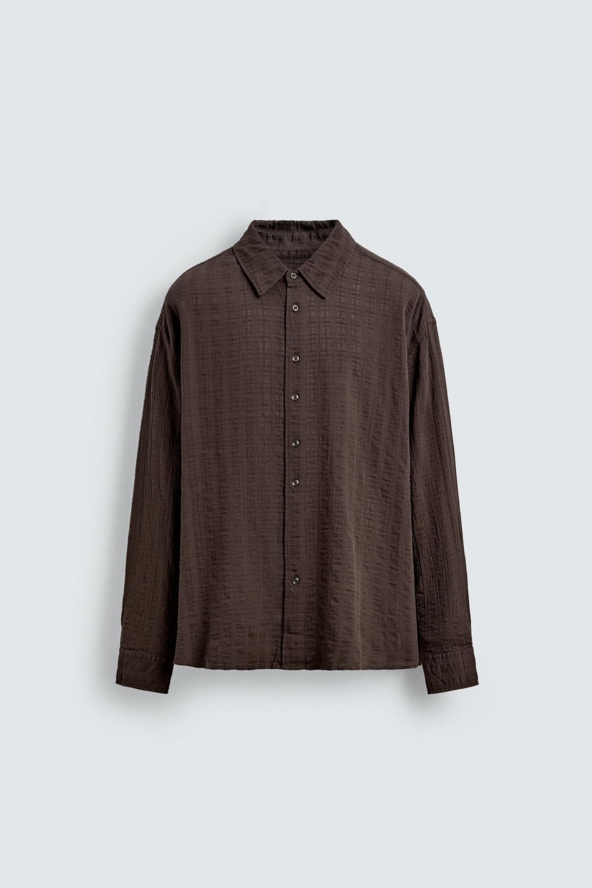 자라 텍스처 체크 릴렉스핏 코튼 긴팔 셔츠 6103/335 BROWN - 메인 이미지