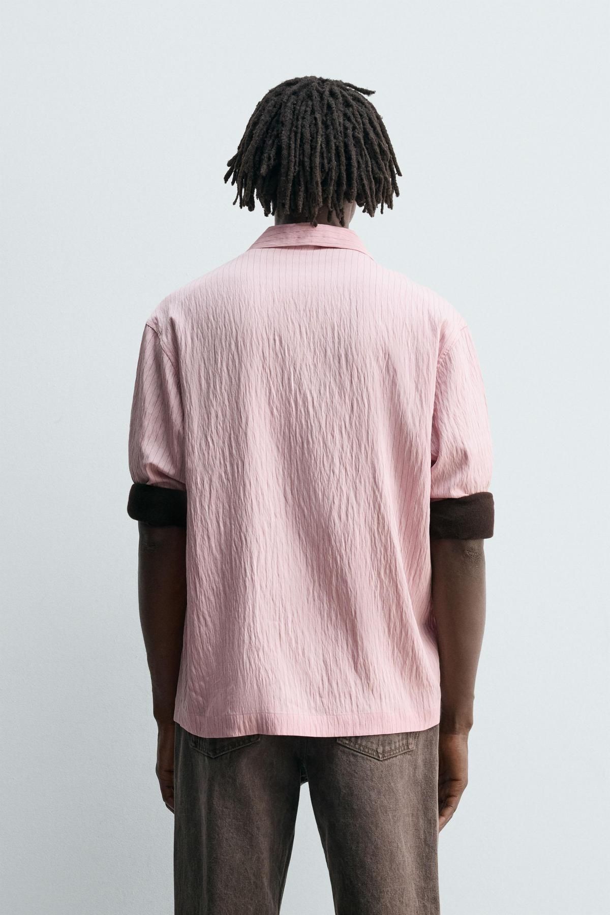 자라 스트라이프 모달 릴렉스핏 반팔 셔츠 4975/153 PASTEL PINK - 상세 이미지 4