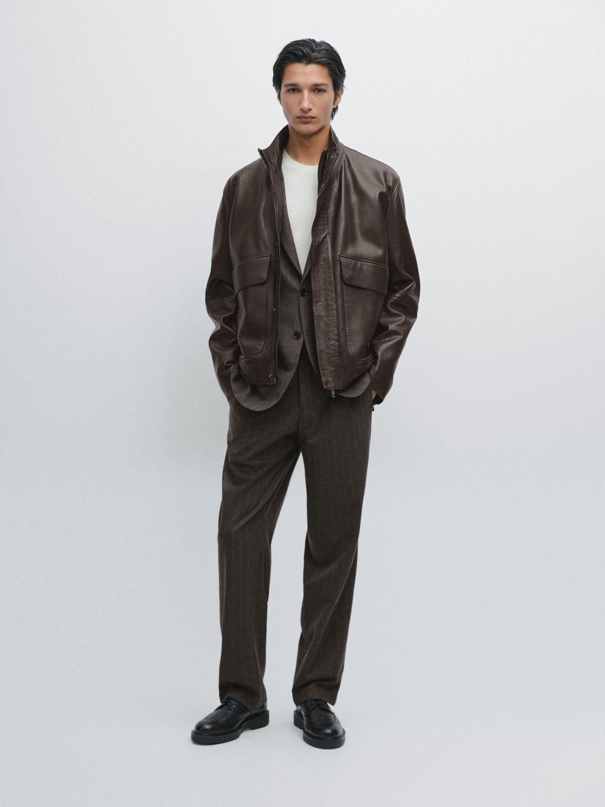 마시모두띠 스트라이프 울블렌드 테일러드 정장 팬츠 2880/366 BROWN MARL - 상세 이미지 2