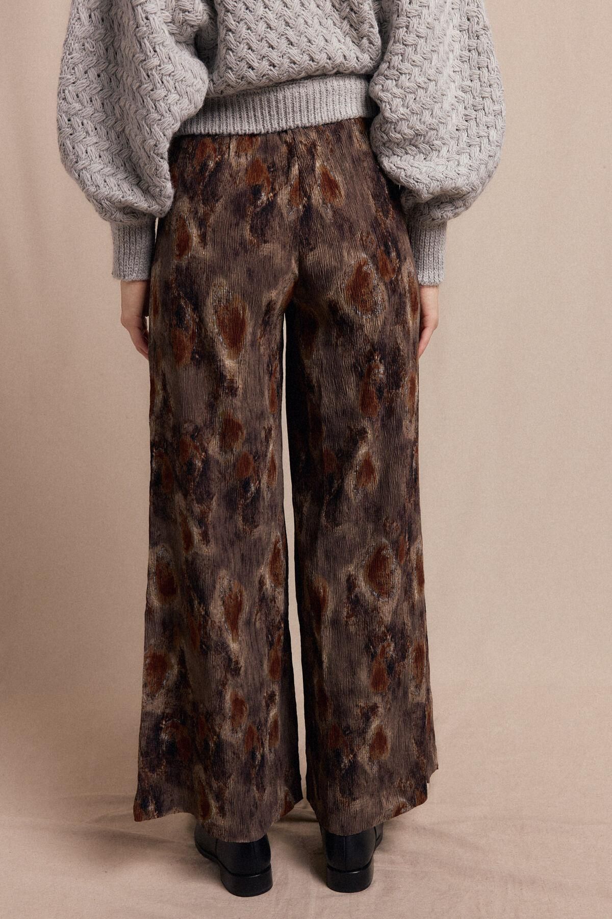 슬로우러브 플리츠 와이드 패턴 팬츠 3722156 ESTAMPADO MARRON - 상세 이미지 3