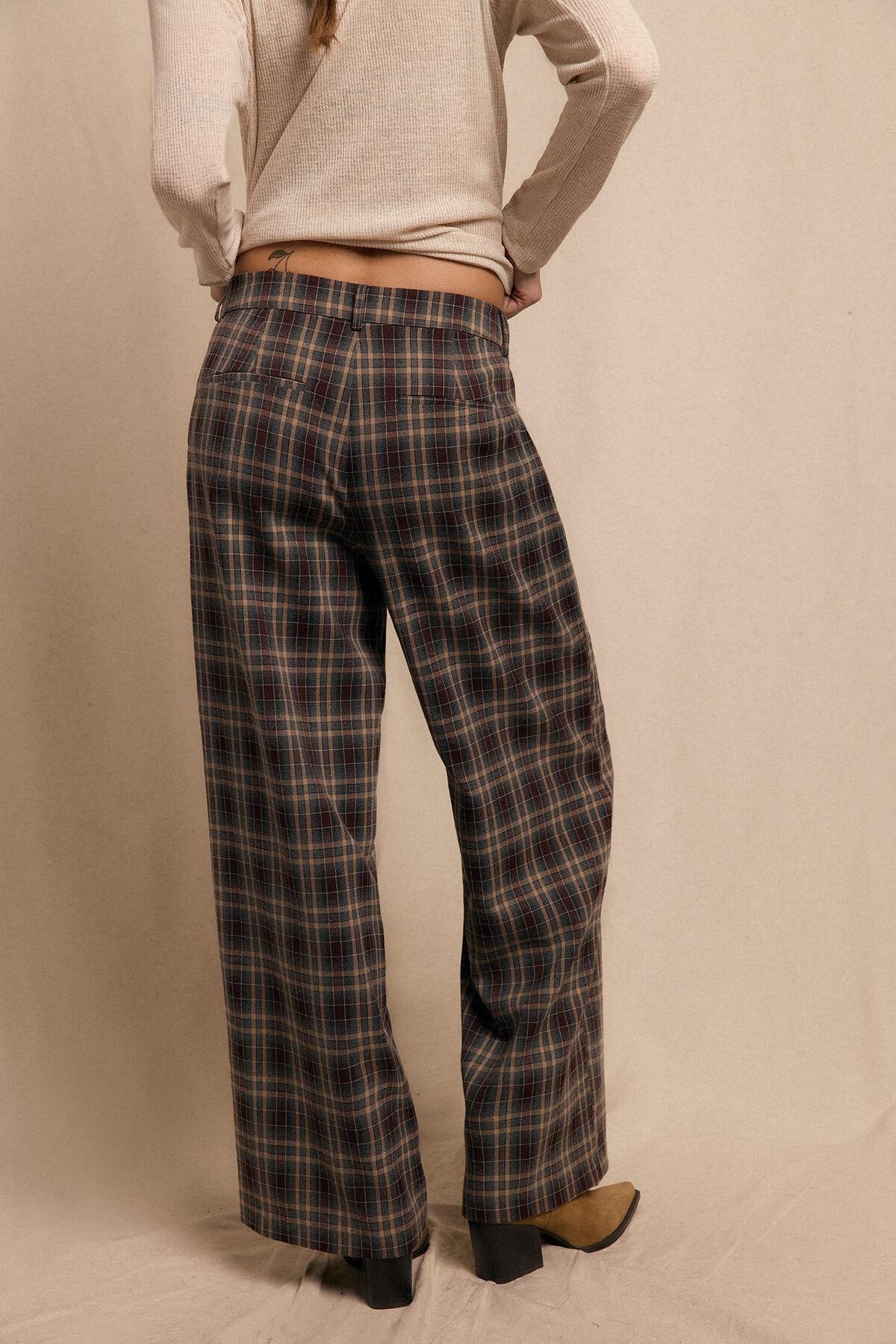 슬로우러브 체크 플리츠 와이드 슬랙스 팬츠 3722146 ESTAMPADO MARRON - 상세 이미지 3