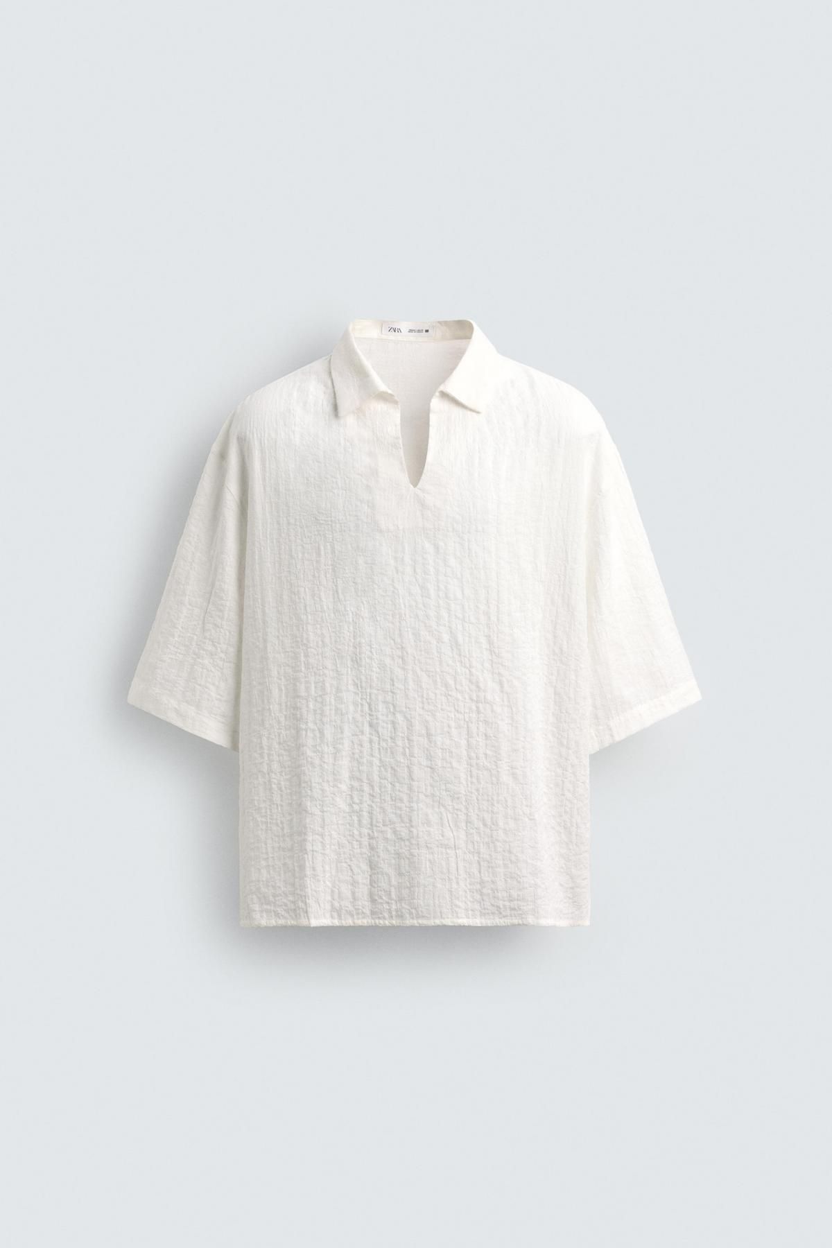 자라 텍스처 코튼블렌드 릴랙스핏 반팔 폴로셔츠 6861/500 WHITE - 메인 이미지