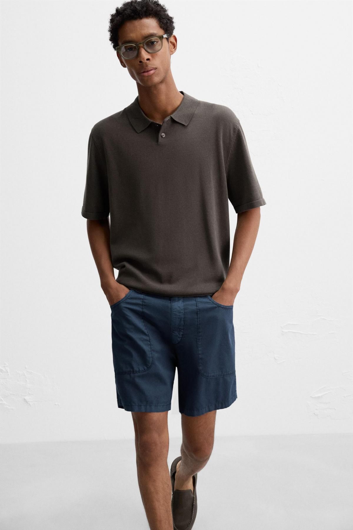 자라 미니멀 코튼블렌드 반팔 니트 폴로셔츠 9598/325 BLACK / BROWN 이미지 7