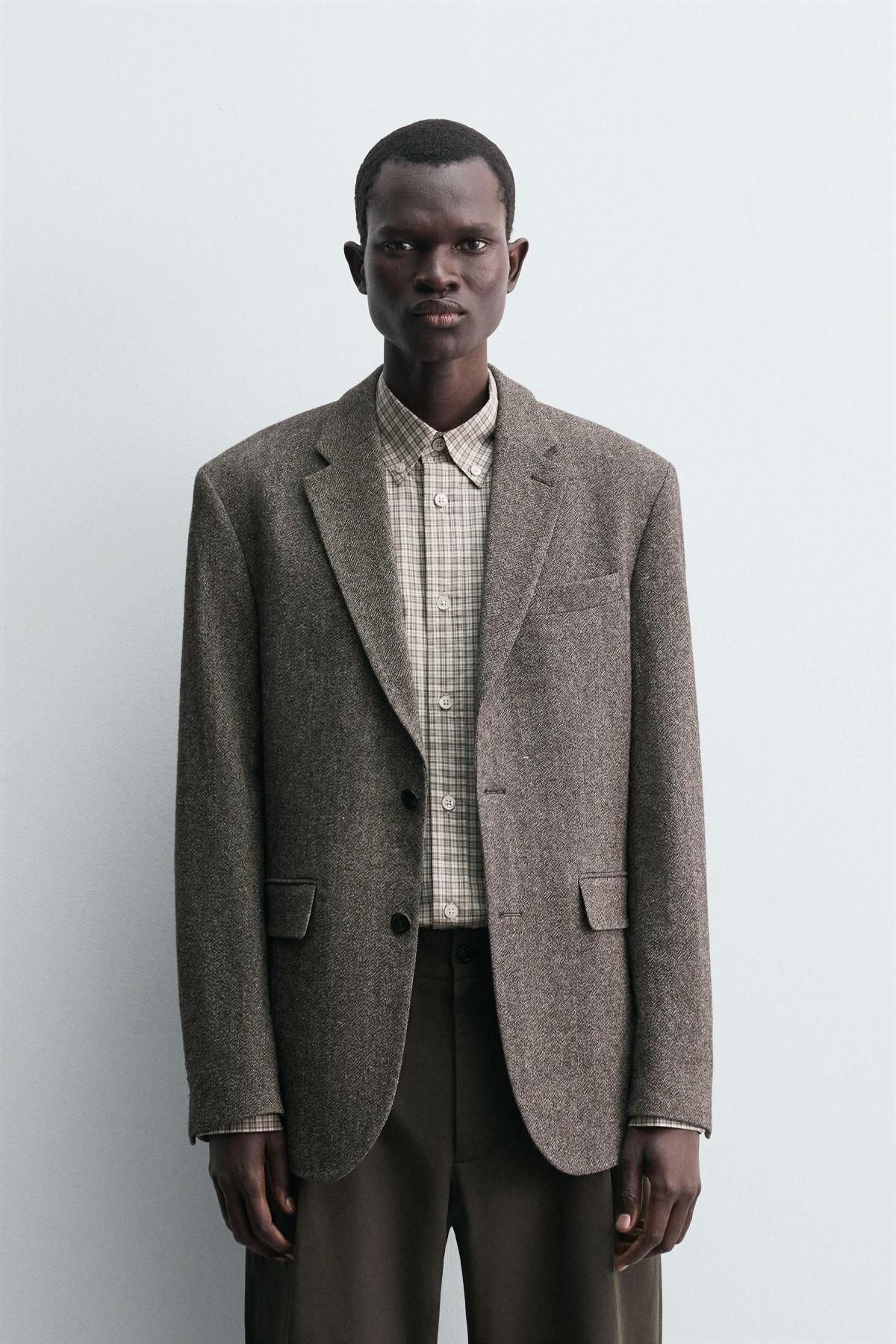 자라 테크니컬 린넨 울 클래식 테일러드 재킷 1564/158 BLACK / BROWN - 상세 이미지 3