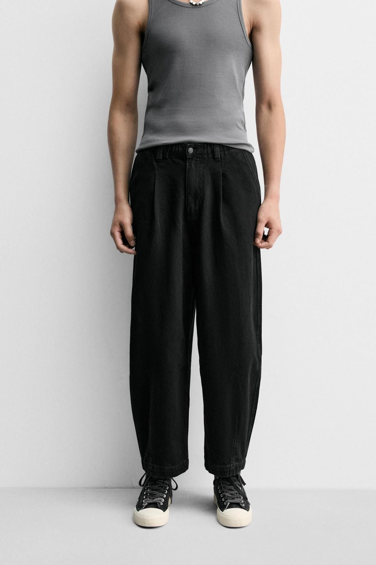 자라 릴렉스핏 와이드 플리츠 데님 팬츠 4365/343 BLACK - 메인 이미지