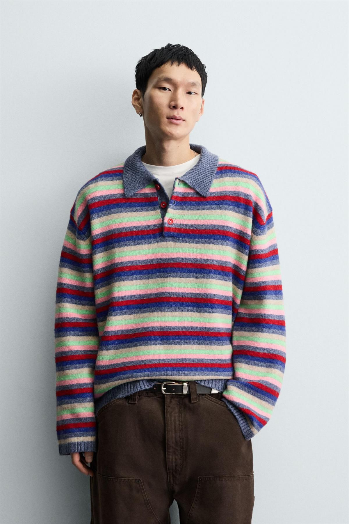 자라 스트라이프 자카드 니트 긴팔 폴로셔츠 0048/311 MULTICOLOURED - 상세 이미지 3