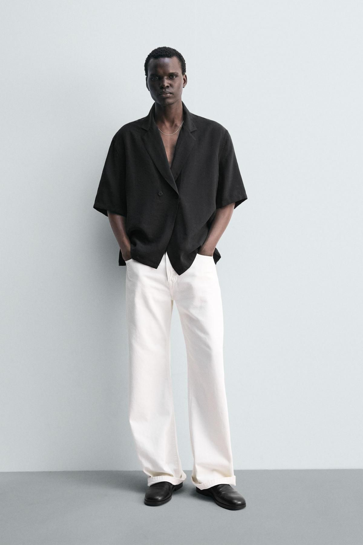 자라 모달블렌드 릴랙스핏 반팔 기모노 셔츠 1034/102 BLACK - 상세 이미지 2
