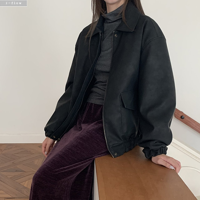 누벤 레더 더블안감 양털 블루종 3col 겨울 스웨이드 카라 오버핏 점퍼 도톰 제이플로우 이미지 6