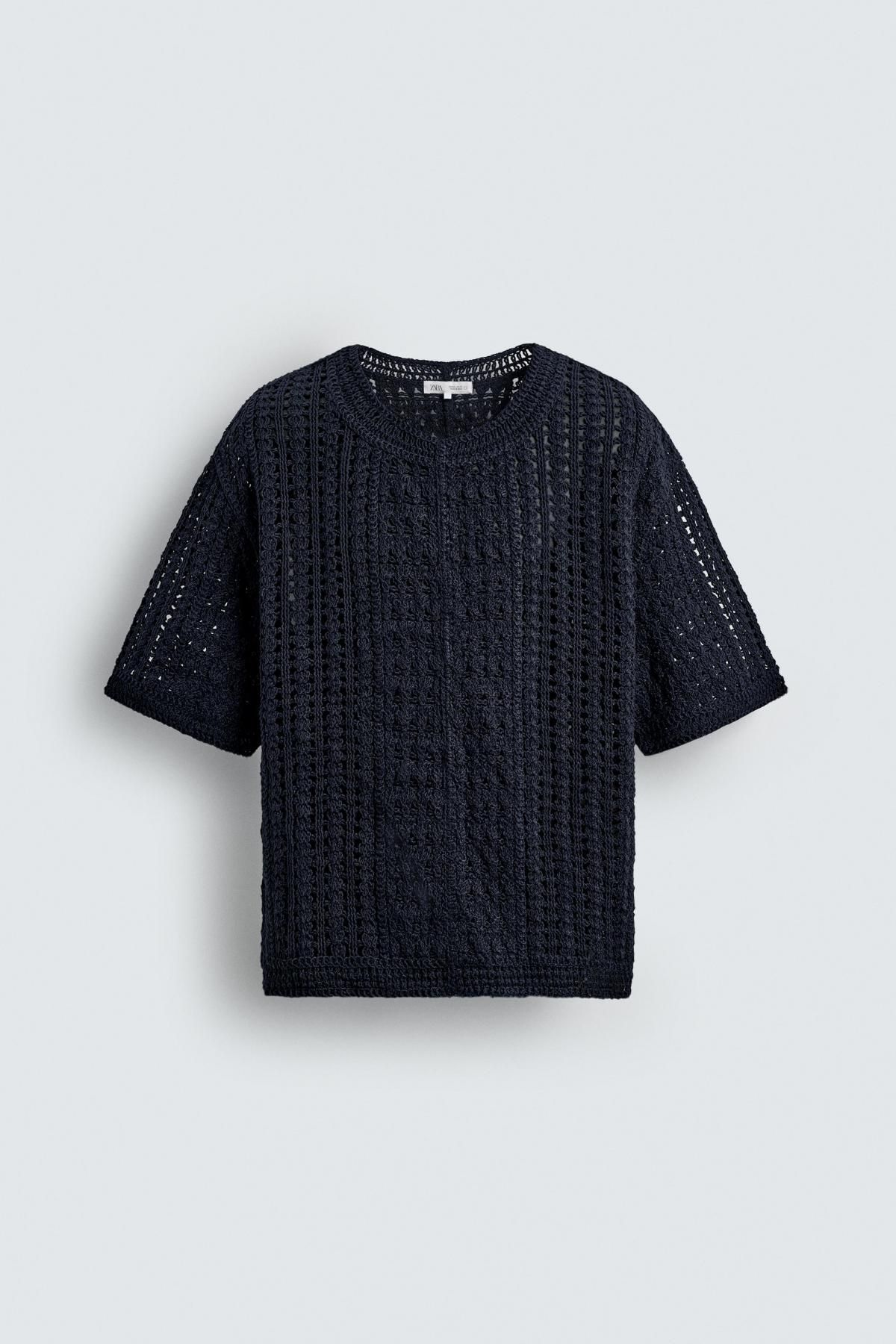 자라 크로셰 오픈니트 크롭 반팔 티셔츠 7200/234 NAVY BLUE - 메인 이미지