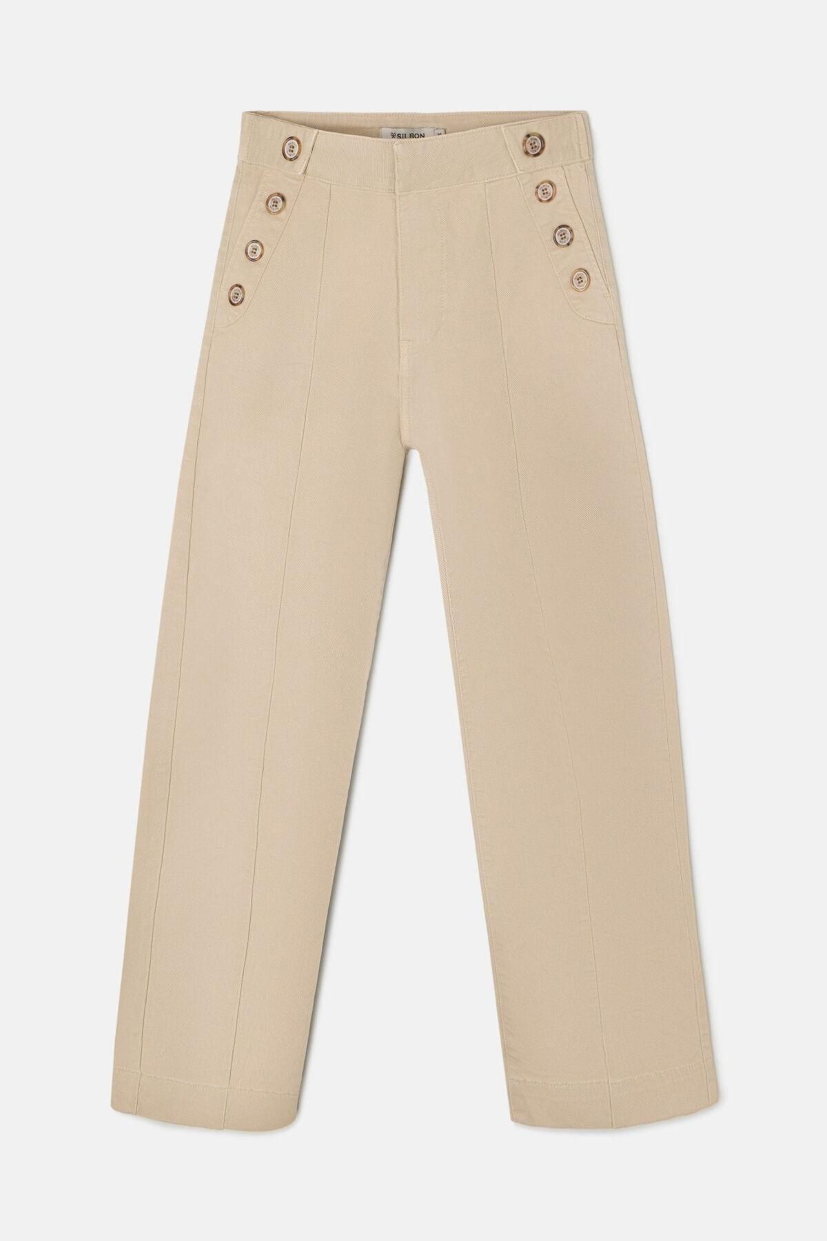 실본 마린 버튼 베이지 와이드 슬랙스 팬츠 3722206 BEIGE - 상품 이미지