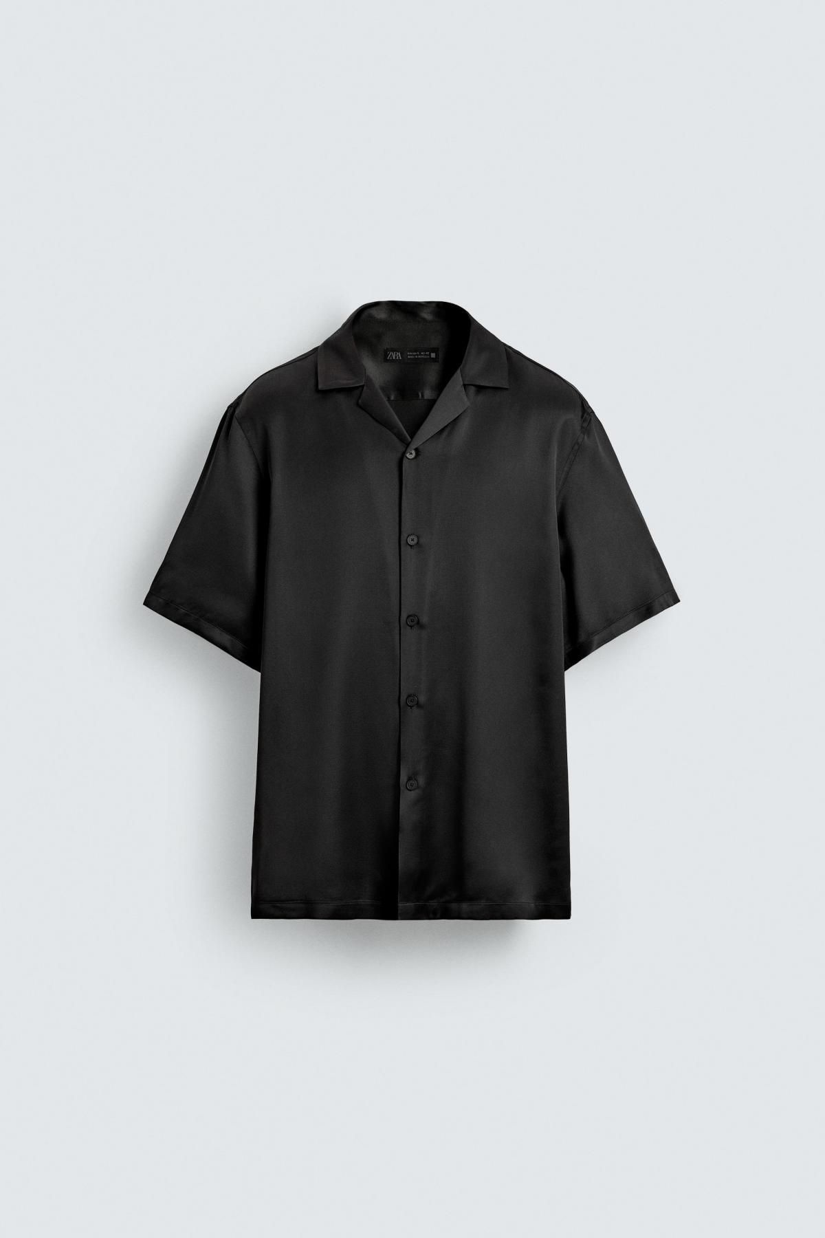 자라 새틴 레귤러핏 반팔 셔츠 9280/961 BLACK - 메인 이미지